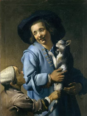 Youths playing with the cat by Abraham Bloemaert Oil Painting