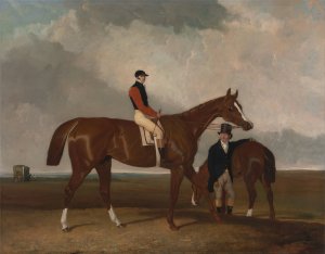 Elis at Doncaster, Ridden By John Day, With His Van In The Background by Abraham Cooper Oil Painting