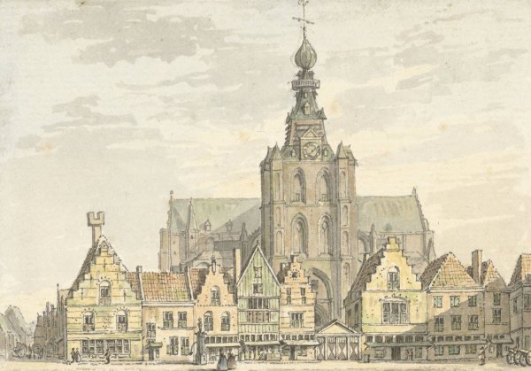 Kerk en Markt te Bergen op Zoom  by Abraham De Haen II - Hand-Painted Oil Painting Reproduction