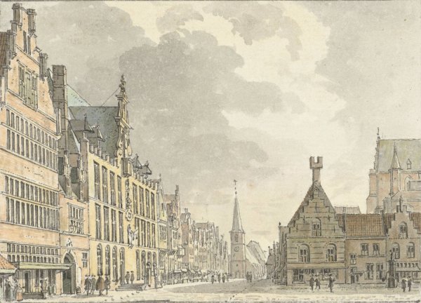 Stadhuis en Markt te Bergen op Zoom  by Abraham De Haen II - Hand-Painted Oil Painting Reproduction