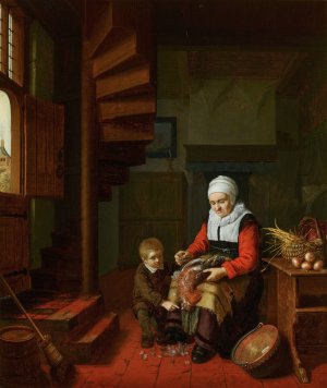 Old Woman Plucking a Cock by Abraham De Pape Oil Painting