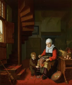 Old Woman Plucking a Cock by Abraham De Pape Oil Painting