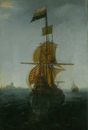 An Amsterdam East Indiaman by Abraham De Verwer Oil Painting