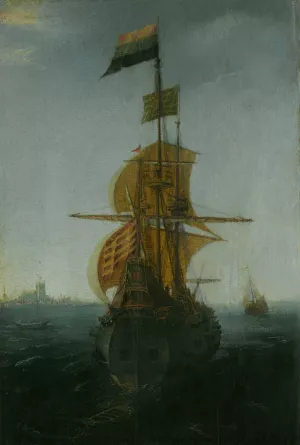 An Amsterdam East Indiaman by Abraham De Verwer Oil Painting