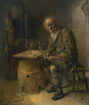 A man seated in an interior with a pipe by Abraham Diepraam Oil Painting