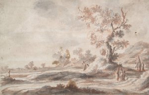 Landscape with Old Tree and Figures by Abraham Genoels II Oil Painting