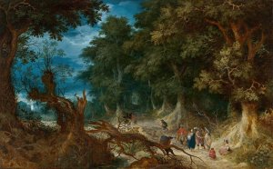 Wooded Landscape with Hunters and Fortune Teller by Abraham Govaerts Oil Painting