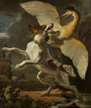 Dog fighting a heron by Abraham Hondius Oil Painting