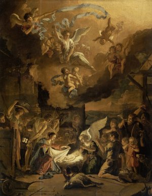 The Adoration of the Shepherds by Abraham Hondius Oil Painting