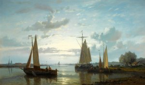 Fishing Boats On The Scheldt by Abraham Hulk Oil Painting