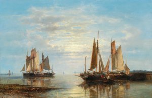 Sailing Boats On A Calm Sea by Abraham Hulk Oil Painting