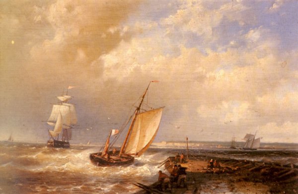 Main Product Photo of A Dutch Pink Heading Out To Sea, With Shipping Beyond Painting by Abraham Hulk Snr