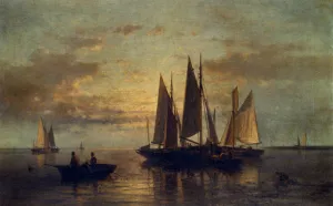 Crossing The Harbor by Abraham Hulk Snr Oil Painting