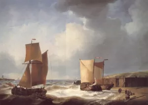 Fisherfolk and Ships by the Coast painting by Abraham Hulk Snr
