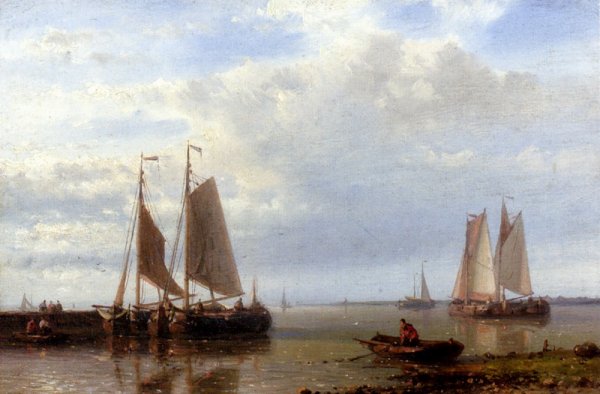 Main Product Photo of Shipping in a Calm Estuary Painting by Abraham Hulk Snr