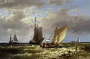 Shipping in Choppy Waters by Abraham Hulk Snr - Oil Painting Reproduction
