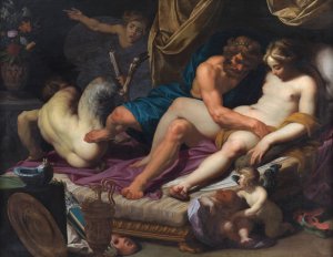 Hercules Kicking Faunus out of Omfale's Bed by Abraham Janssens Oil Painting