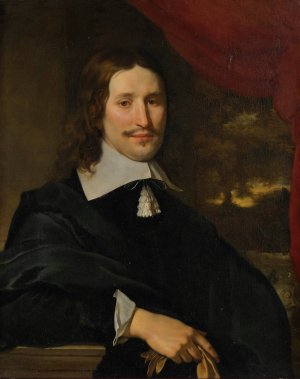 Portrait of a gentleman holding gloves, half-length, before a landscape by Abraham Lambertsz Van Den Tempel Oil Painting