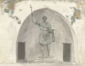 Bronzen beeld van keizer op het marktplein van Barletta Oil painting by Abraham-Louis-Rodolphe Ducros