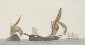Drie schepen; twee speronares van Scilla en een tartanes by Abraham-Louis-Rodolphe Ducros Oil Painting