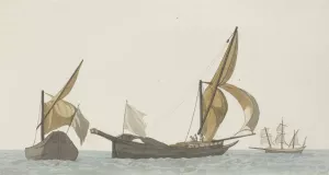 Drie schepen; twee speronares van Scilla en een tartanes by Abraham-Louis-Rodolphe Ducros Oil Painting