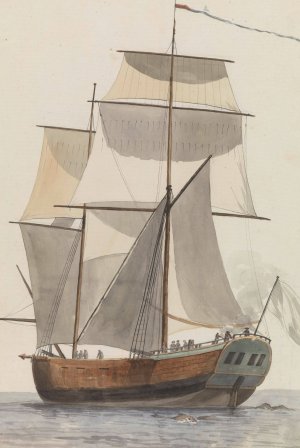 Frans brigantijn schip l'Heureuse Marianne waarop het reisgezelschap van Valette naar Agrigento vaarde Oil painting by Abraham-Louis-Rodolphe Ducros