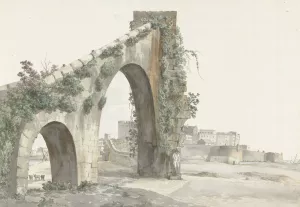 Gezicht op aquaduct en de stad Tarente by Abraham-Louis-Rodolphe Ducros Oil Painting