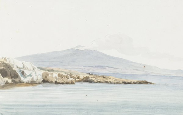 Gezicht op de kust met brede monding van rivier Porcari, voorheen Pantagias genaamd  by Abraham-Louis-Rodolphe Ducros - Hand-Painted Oil Painting Reproduction