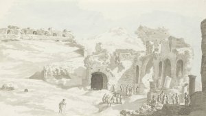 Gezicht op een gedeelte van het toneel en de muur daarachter van het theater van Taormine by Abraham-Louis-Rodolphe Ducros Oil Painting