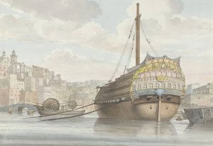 Gezicht op haven met galei schip vlakbij de werf by Abraham-Louis-Rodolphe Ducros Oil Painting