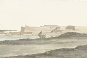 Gezicht op het kasteel in de haven van Barletta by Abraham-Louis-Rodolphe Ducros Oil Painting