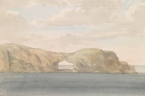 Gezicht op rots met gat op kleine eiland Cumina bij Gozo by Abraham-Louis-Rodolphe Ducros Oil Painting