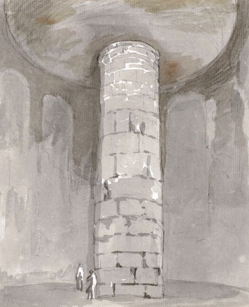 Interieur van toren op het graf van Ciceron tussen Itri en Gaeta  by Abraham-Louis-Rodolphe Ducros - Hand-Painted Oil Painting Reproduction