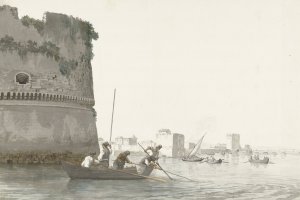 Mosselvissers op Mare Piccolo bij de vestingwerken van Tarente Oil painting by Abraham-Louis-Rodolphe Ducros