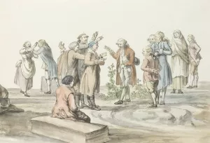 Onderhandeling tussen gids van reisgezelschap en muilezeldrijvers met wie zij naar de Etna gaan by Abraham-Louis-Rodolphe Ducros Oil Painting