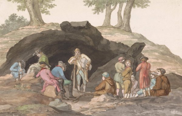 Oponthoud bij de Grotte delle Capre aan de grens bij Nemorosa en Fredda  by Abraham-Louis-Rodolphe Ducros - Hand-Painted Oil Painting Reproduction