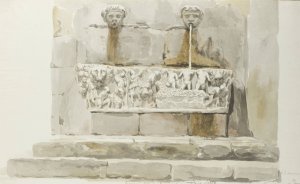 Oude sarcofaag als fontein in Messina by Abraham-Louis-Rodolphe Ducros Oil Painting