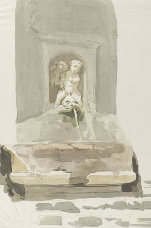 Oude sarcofaag als fontein in Messina by Abraham-Louis-Rodolphe Ducros Oil Painting