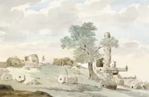 Resten van Herculestempel binnen muren van oude Agrigento by Abraham-Louis-Rodolphe Ducros Oil Painting