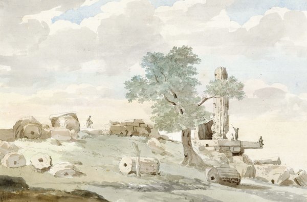 Resten van Herculestempel binnen muren van oude Agrigento  by Abraham-Louis-Rodolphe Ducros - Hand-Painted Oil Painting Reproduction