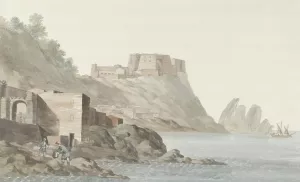Rots en stad Scilla in de regio Calabrie aan de oostkust by Abraham-Louis-Rodolphe Ducros Oil Painting