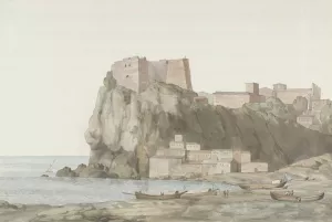 Rots en stad Scilla in de regio Calabrie aan de westkust by Abraham-Louis-Rodolphe Ducros Oil Painting
