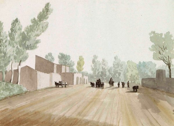 Straatbeeld bij verlaten van Napels ter hoogte van Cisterna  by Abraham-Louis-Rodolphe Ducros - Hand-Painted Oil Painting Reproduction