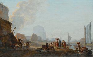 The Shore Of A River with boats by Abraham-Louis-Rodolphe Ducros Oil Painting
