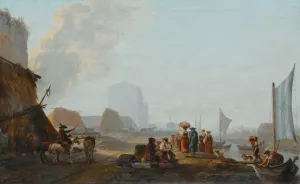 The Shore Of A River with boats Oil painting by Abraham-Louis-Rodolphe Ducros