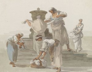 Wasvrouwen van Chiaja te Napels by Abraham-Louis-Rodolphe Ducros Oil Painting