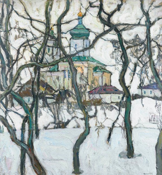 Main Product Photo of Winter Scene With Church  Painting by Abraham Manievich