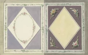 Ontwerp voor kamerversiering met twee panelen, een met een ruit in geel en een met een krans van rozen in een ruit by Abraham Meertens Oil Painting