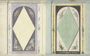Ontwerp voor kamerversiering met twee panelen met een ruit in geel en groen by Abraham Meertens Oil Painting