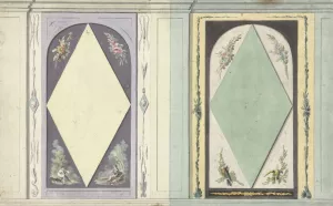Ontwerp voor kamerversiering met twee panelen met een ruit in geel en groen by Abraham Meertens Oil Painting